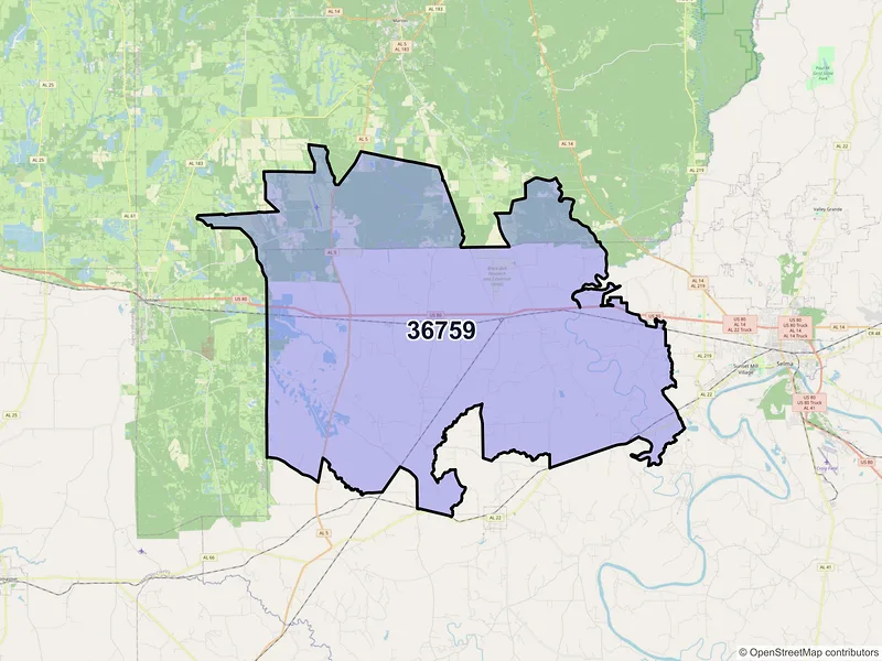 Map of ZIP Code 36759 — Marion Junction, AL