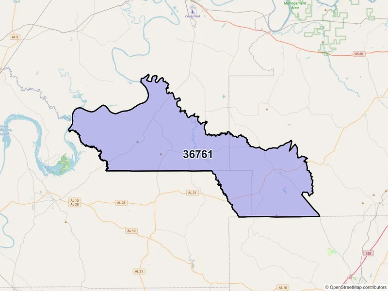 Map of ZIP Code 36761 — Minter, AL