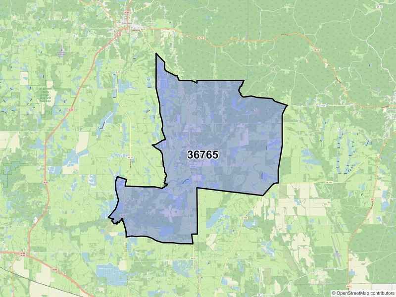 Map of ZIP Code 36765 — Newbern, AL
