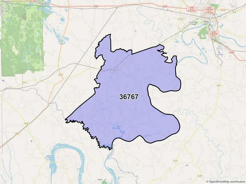 Map of ZIP Code 36767 — Orrville, AL