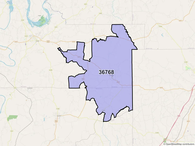 Map of ZIP Code 36768 — Pine Apple, AL