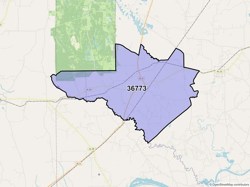 Map of ZIP Code 36773 — Safford, AL