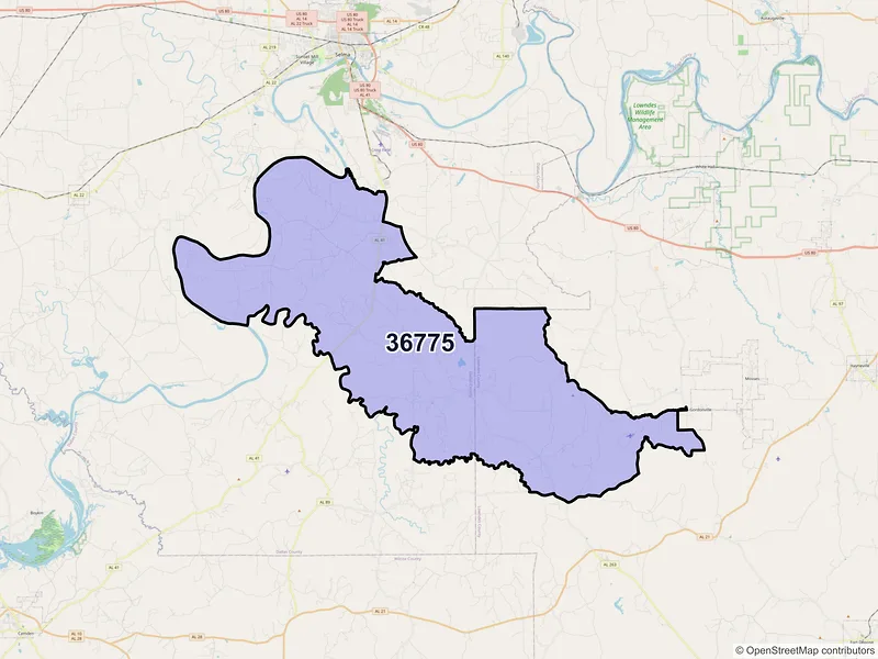 Map of ZIP Code 36775 — Sardis, AL