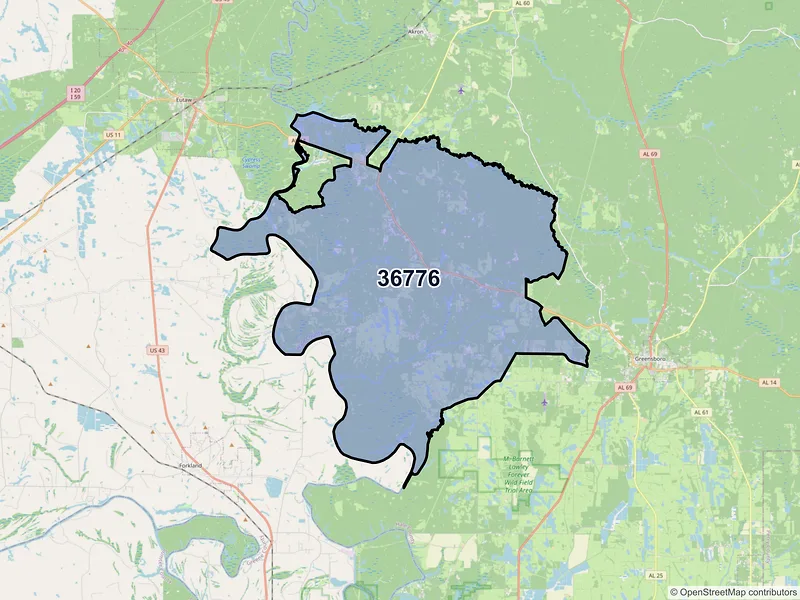 Map of ZIP Code 36776 — Sawyerville, AL