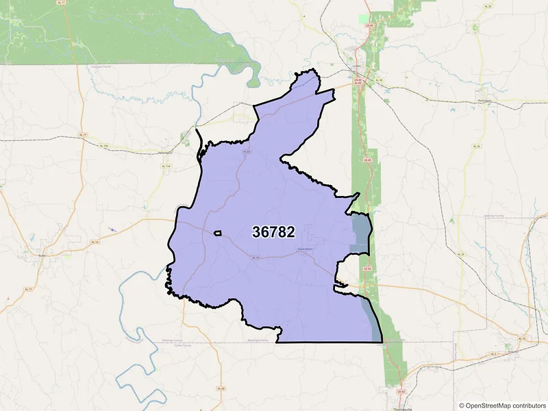 Map of Sweet Water, Alabama and ZIP codes