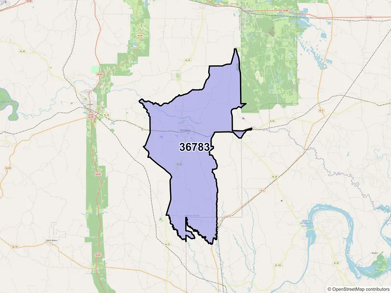 Map of ZIP Code 36783 — Thomaston, AL