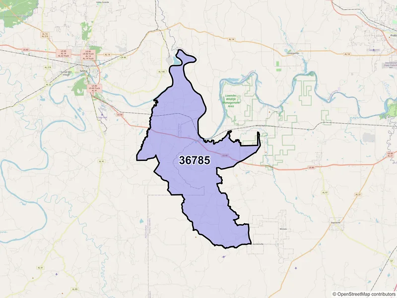 Map of ZIP Code 36785 — Tyler, AL