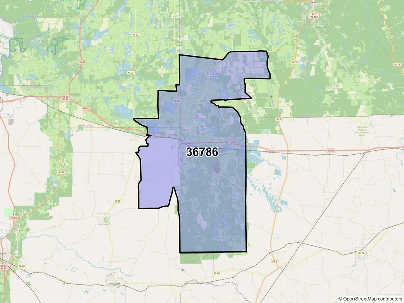 Map of ZIP Code 36786 — Uniontown, AL