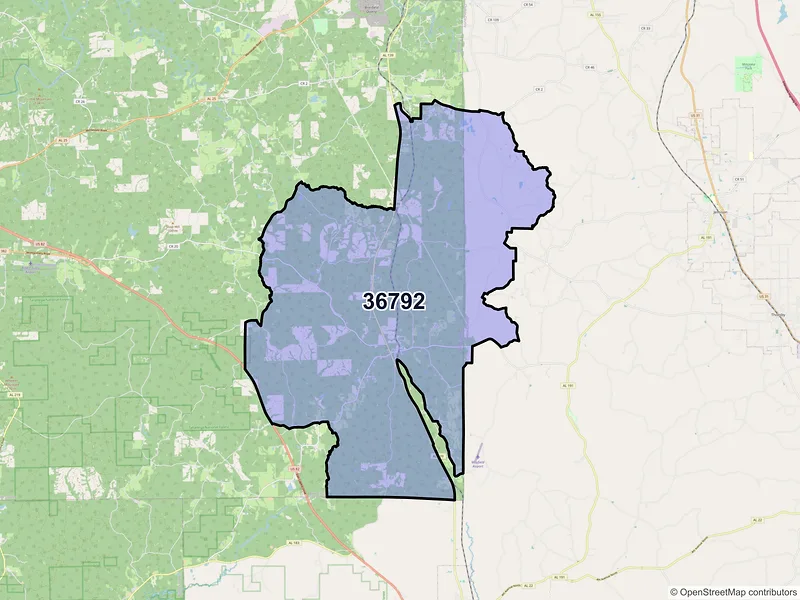 Map of ZIP Code 36792 — Randolph, AL