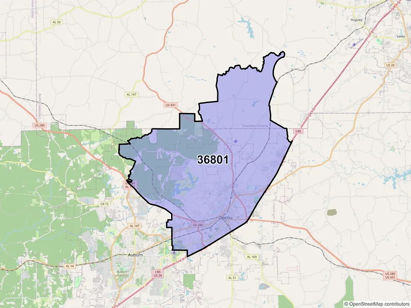 Map of ZIP Code 36801 — Opelika, AL