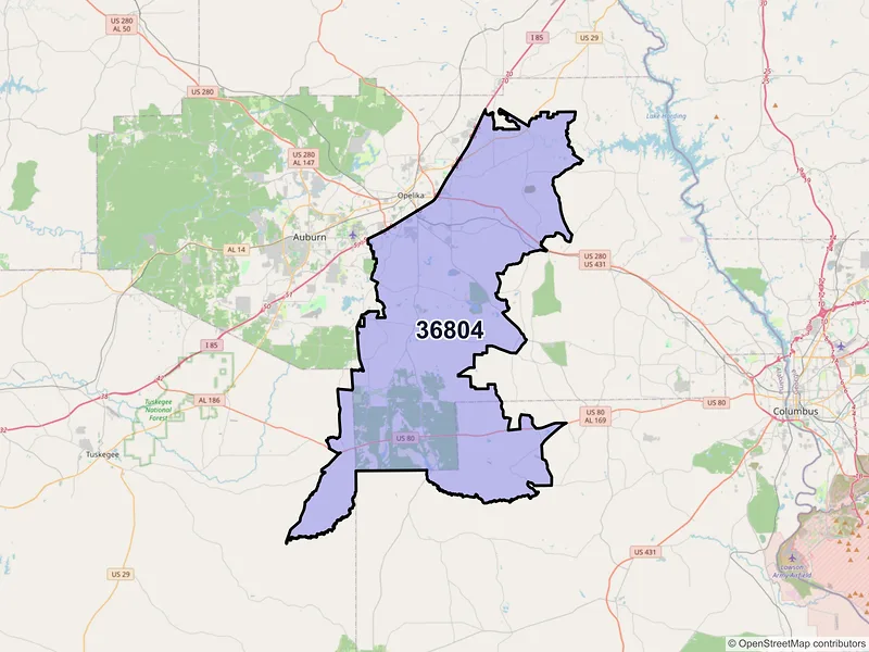 Map of ZIP Code 36804 — Opelika, AL