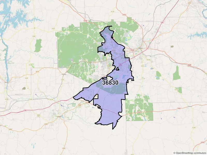 Map of ZIP Code 36830 — Auburn, AL