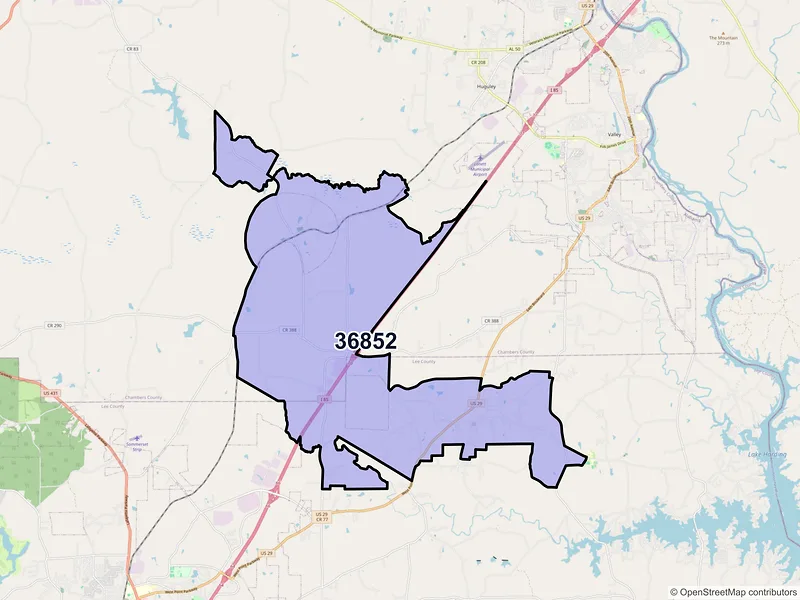Map of ZIP Code 36852 — Cusseta, AL