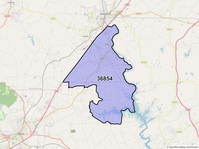 Map of ZIP Code 36854 — Valley, AL