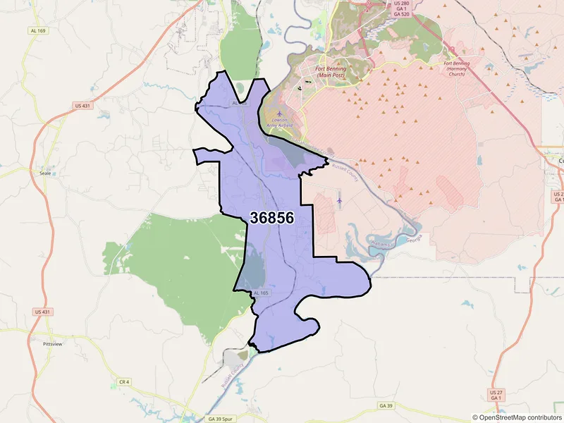 Map of Fort Mitchell, Alabama and ZIP codes