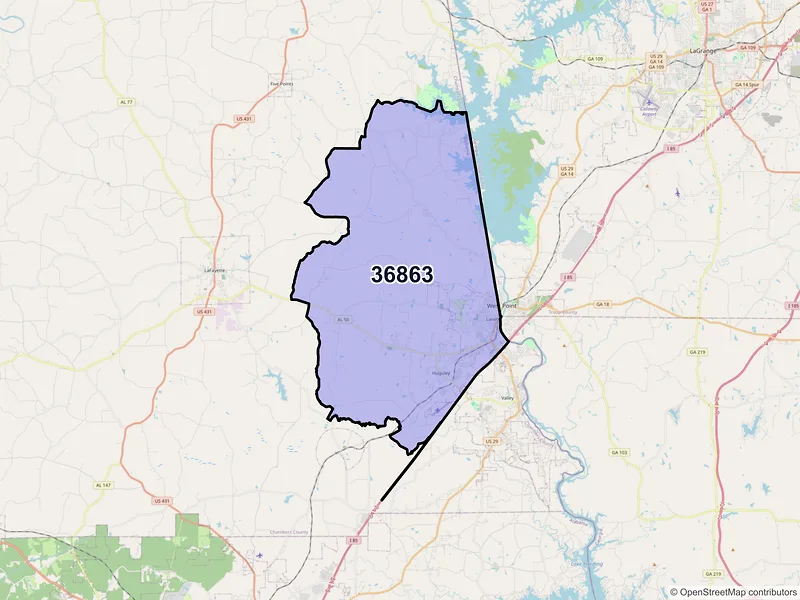 Map of ZIP Code 36863 — Lanett, AL