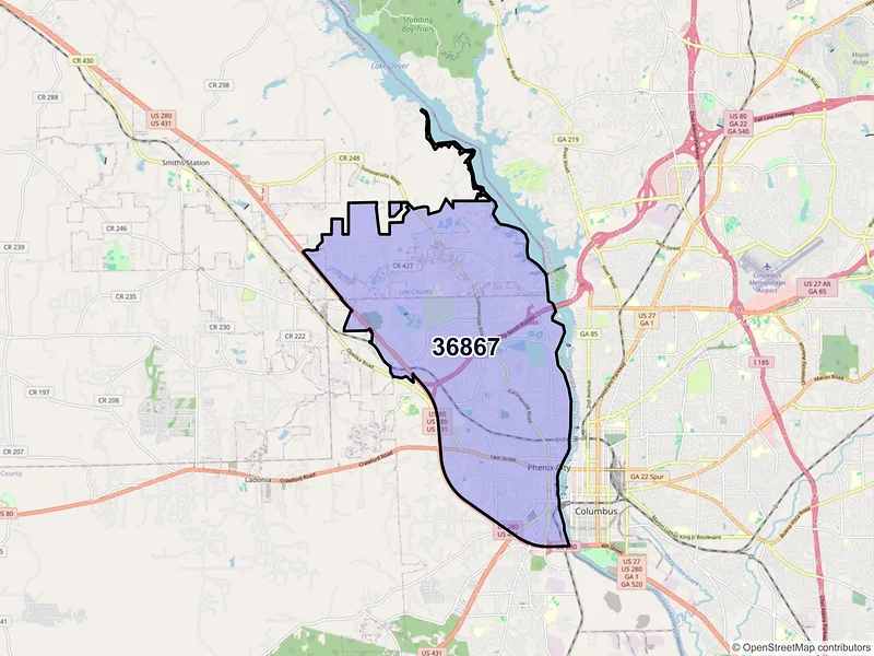 Map of ZIP Code 36867 — Phenix City, AL