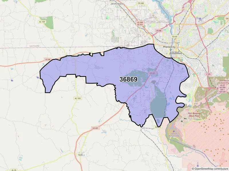 Map of ZIP Code 36869 — Phenix City, AL