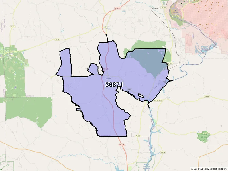 Map of ZIP Code 36871 — Pittsview, AL