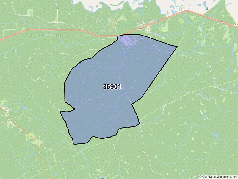Map of Bellamy, Alabama and ZIP codes