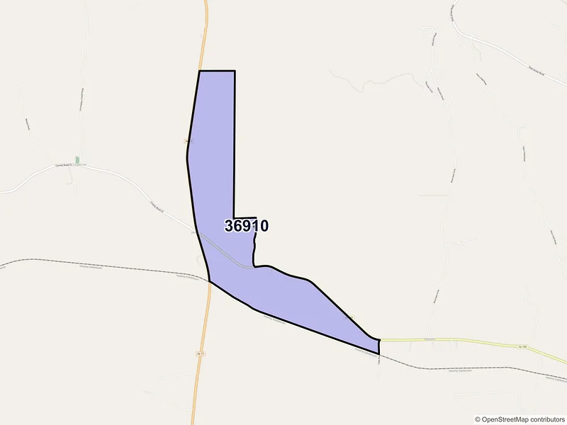 Map of ZIP Code 36910 — Jachin, AL