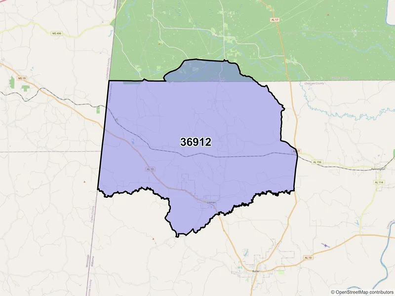 Map of ZIP Code 36912 — Lisman, AL