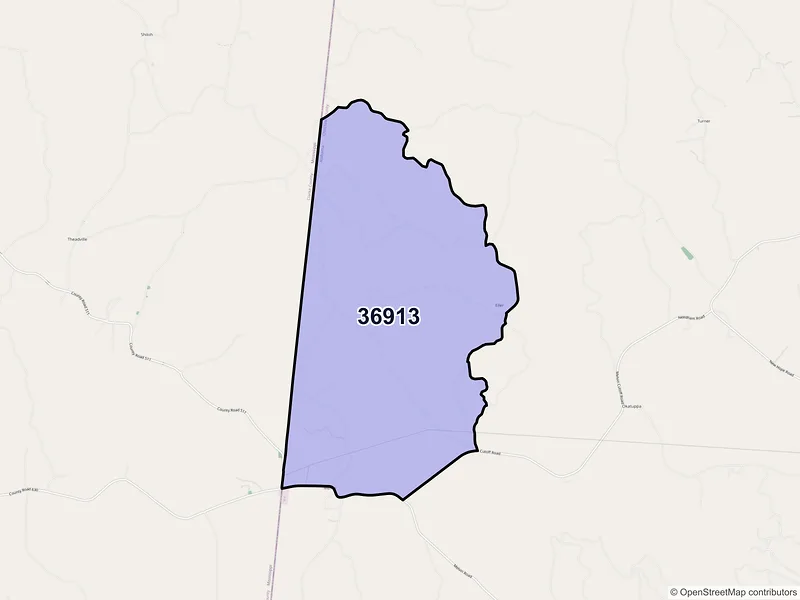 Map of ZIP Code 36913 — Melvin, AL