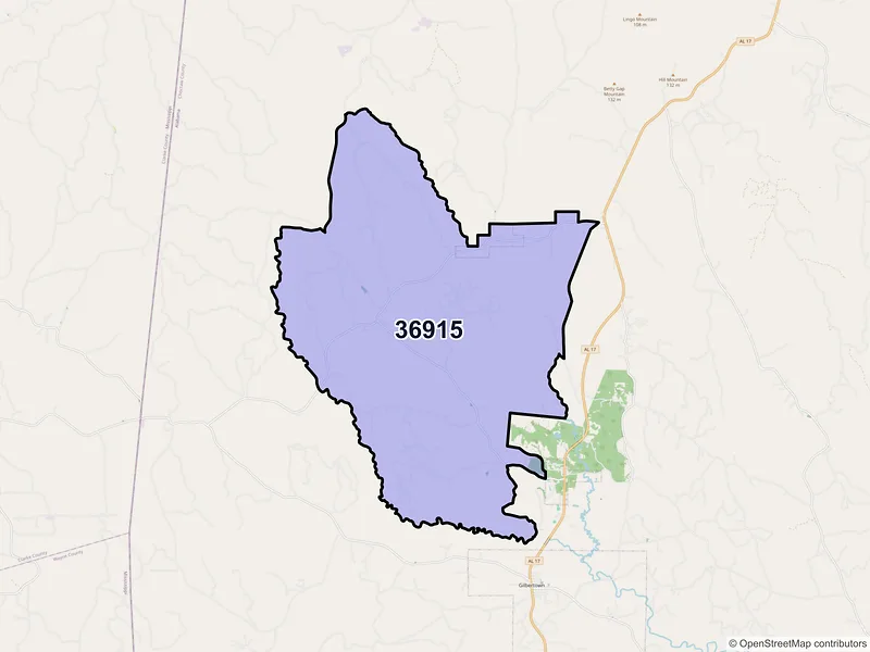 Map of ZIP Code 36915 — Needham, AL