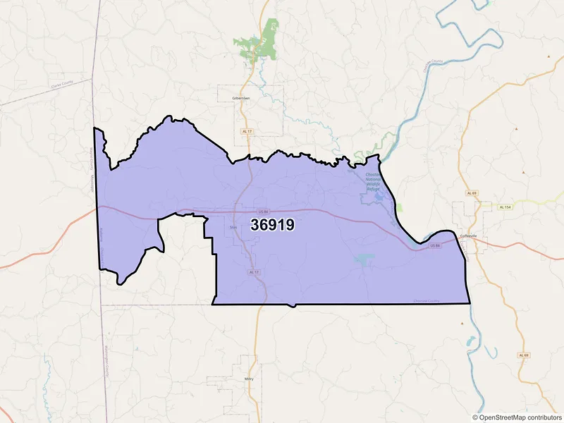 Map of ZIP Code 36919 — Silas, AL