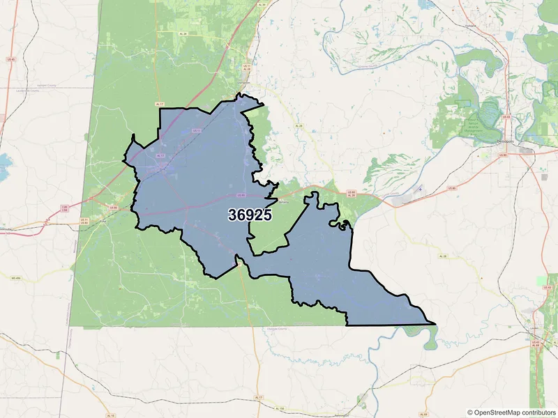Map of ZIP Code 36925 — York, AL
