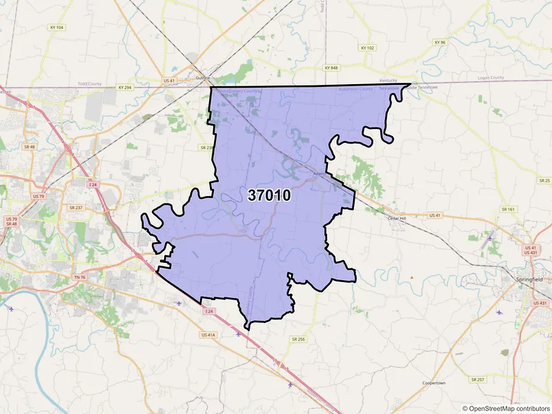 Map of ZIP Code 37010 — Adams, TN