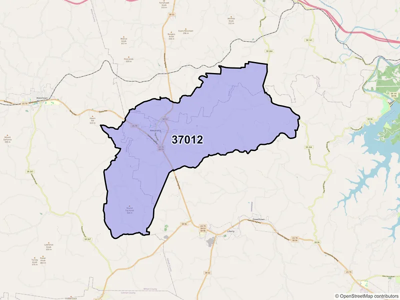 Map of ZIP Code 37012 — Alexandria, TN