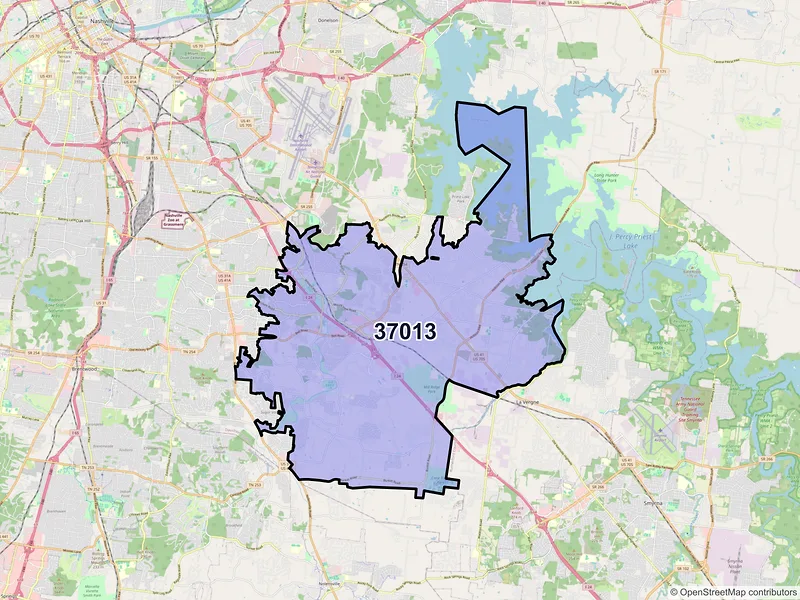 Map of ZIP Code 37013 — Antioch, TN
