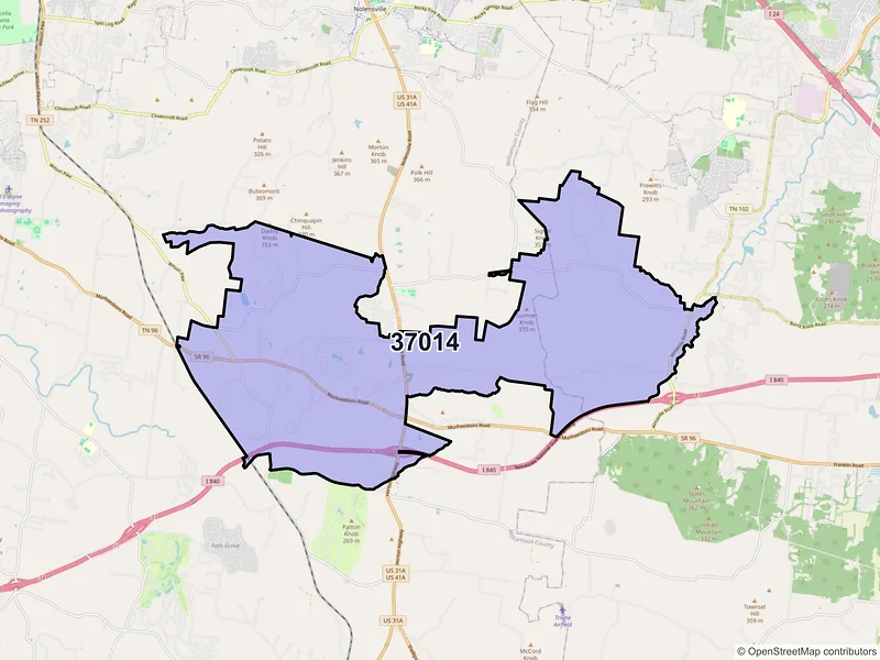 Map of ZIP Code 37014 — Arrington, TN