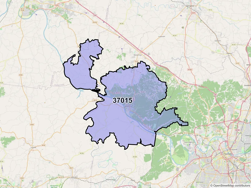 Map of Ashland City, Tennessee and ZIP codes