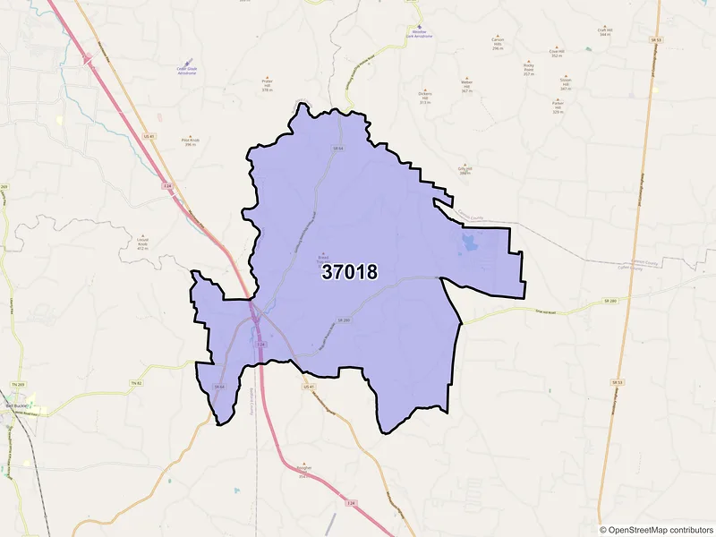 Map of Beechgrove, Tennessee and ZIP codes