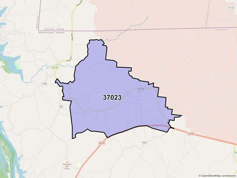 Map of ZIP Code 37023 — Big Rock, TN