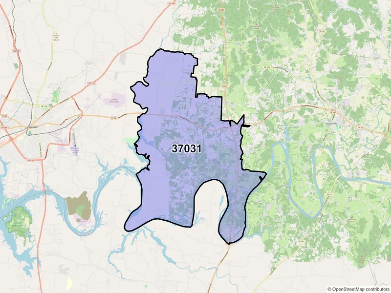 Map of ZIP Code 37031 — Castalian Springs, TN