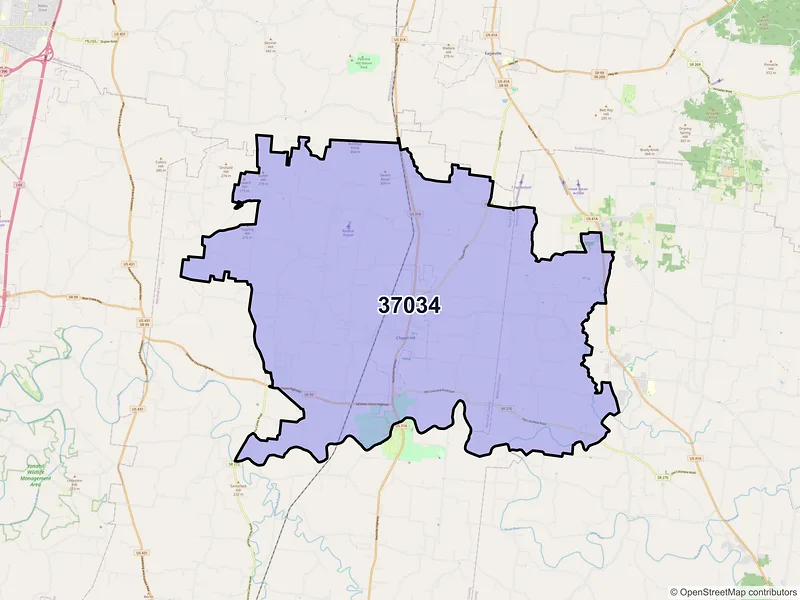 Map of ZIP Code 37034 — Chapel Hill, TN