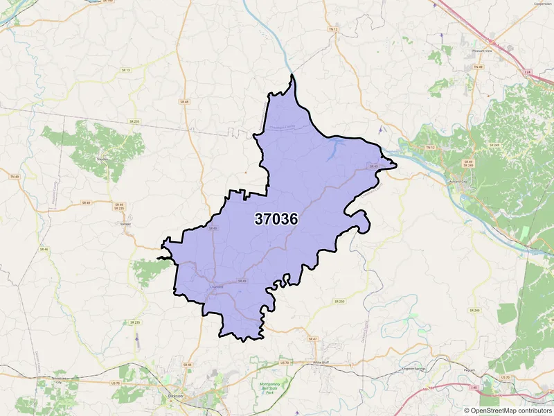 Map of ZIP Code 37036 — Charlotte, TN