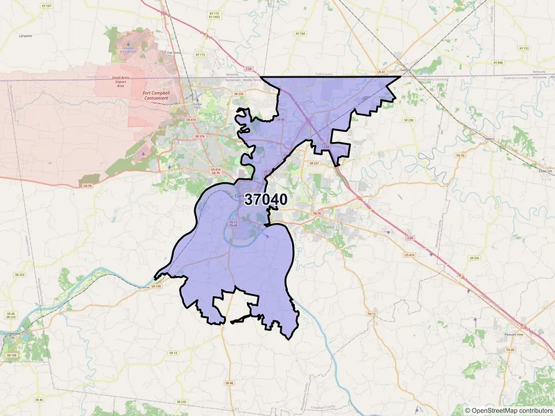 Map of ZIP Code 37040 — Clarksville, TN