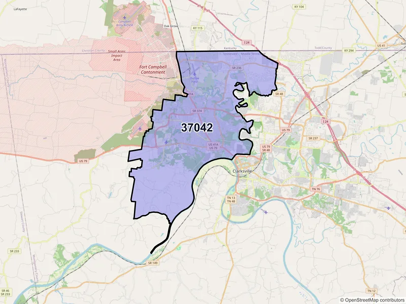 Map of ZIP Code 37042 — Clarksville, TN