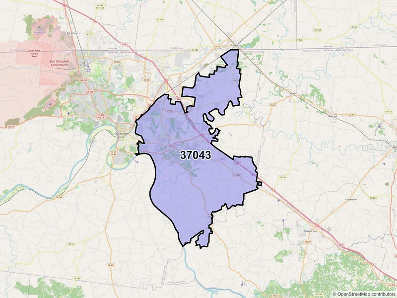 Map of ZIP Code 37043 — Clarksville, TN