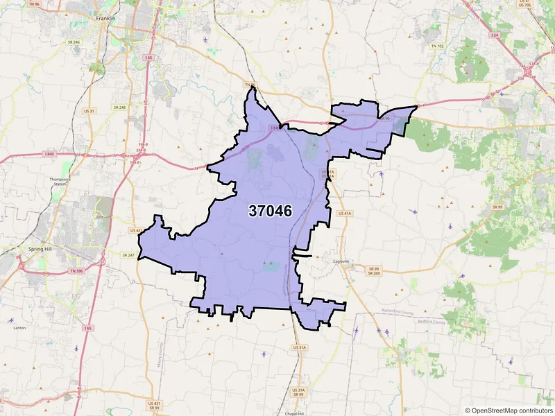 Map of ZIP Code 37046 — College Grove, TN