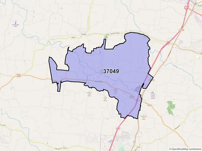 Map of ZIP Code 37049 — Cross Plains, TN