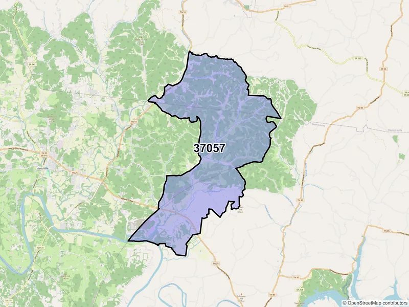 Map of ZIP Code 37057 — Dixon Springs, TN