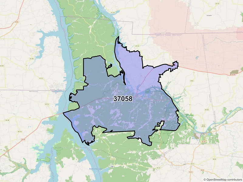 Map of ZIP Code 37058 — Dover, TN