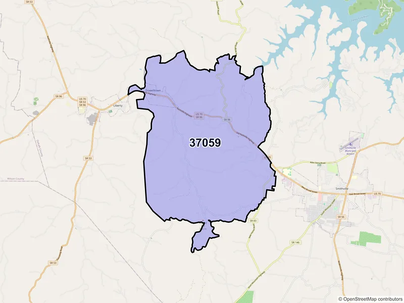 Map of ZIP Code 37059 — Dowelltown, TN