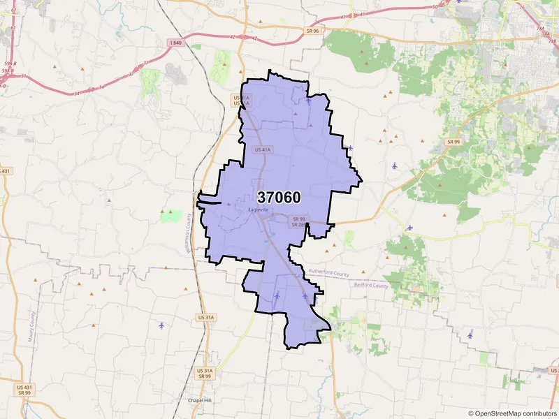 Map of ZIP Code 37060 — Eagleville, TN