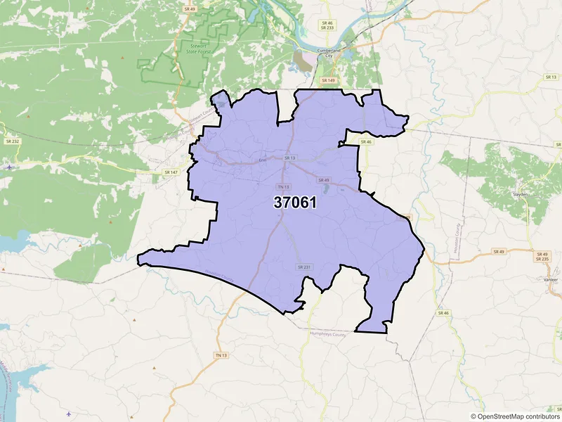 Map of ZIP Code 37061 — Erin, TN